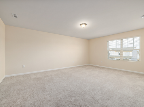 This is a photo of an empty room with cream carpets